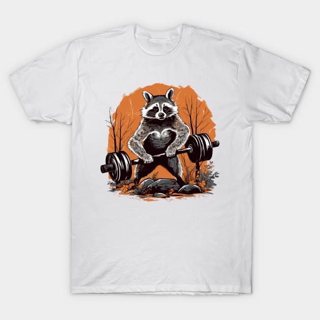 raccoon lifting weight T-Shirt by boxermaniac